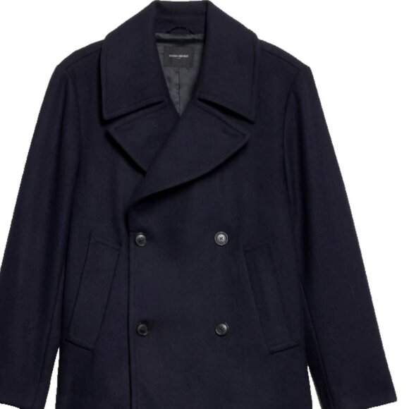 Banana Republic Men's Pea Coat Wool Blend Navy Blue NWT XXL $250 - Picture 1 of 3